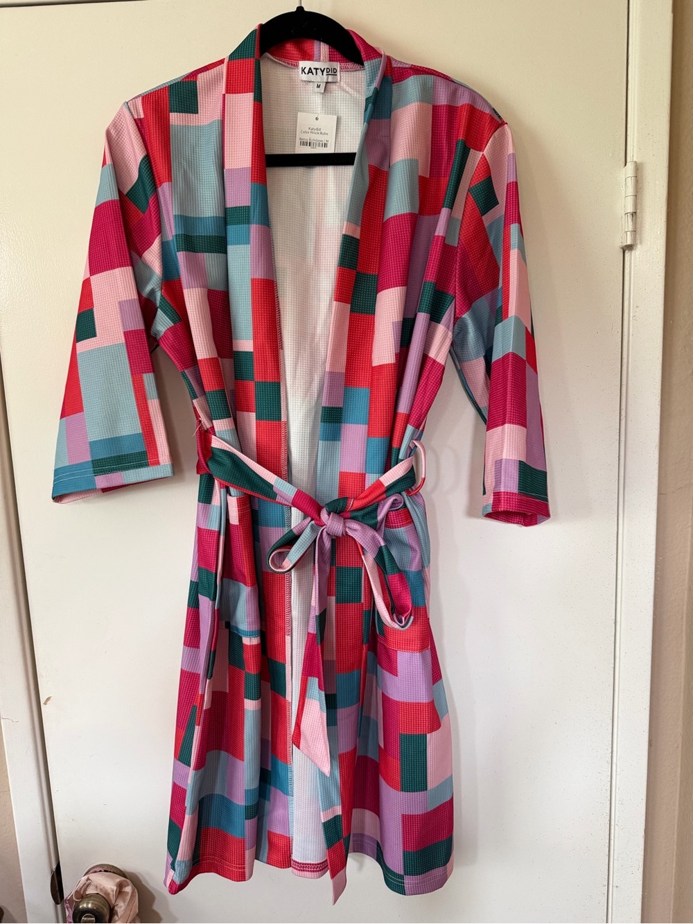 Katy ROBE Pink Multi-Color Wrap Robe with Tie Waist